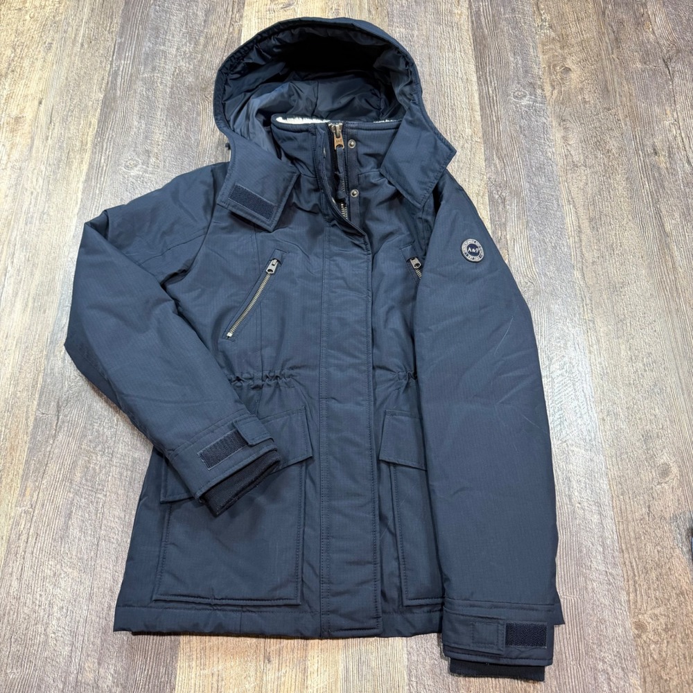 Abercrombie & Fitch Parka Jacket Women XS Navy Blue Ripstop Sherpa Lined Hooded